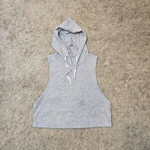 Solid Drawstring Hooded Sports Tank Open Side Workout Sleeveless Cropped Hoodie